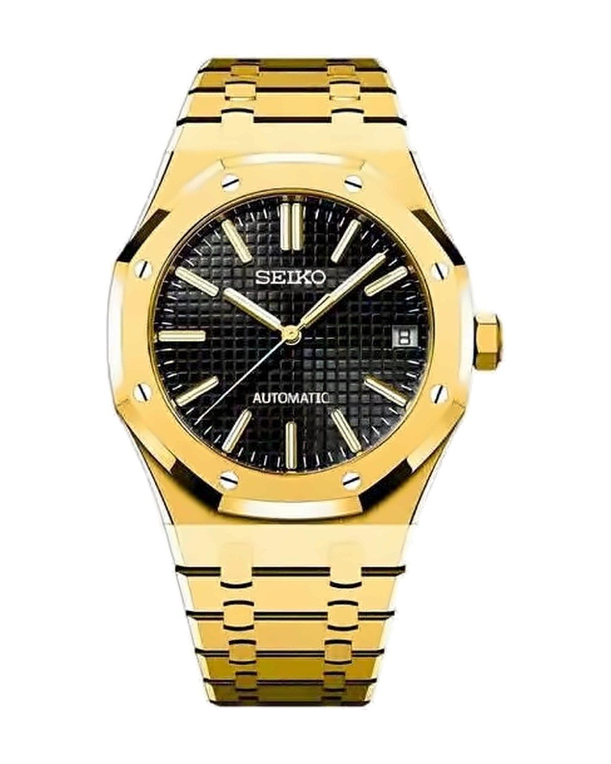 Octava Dorado · negro: Seiko mod de 41 mm, de frente