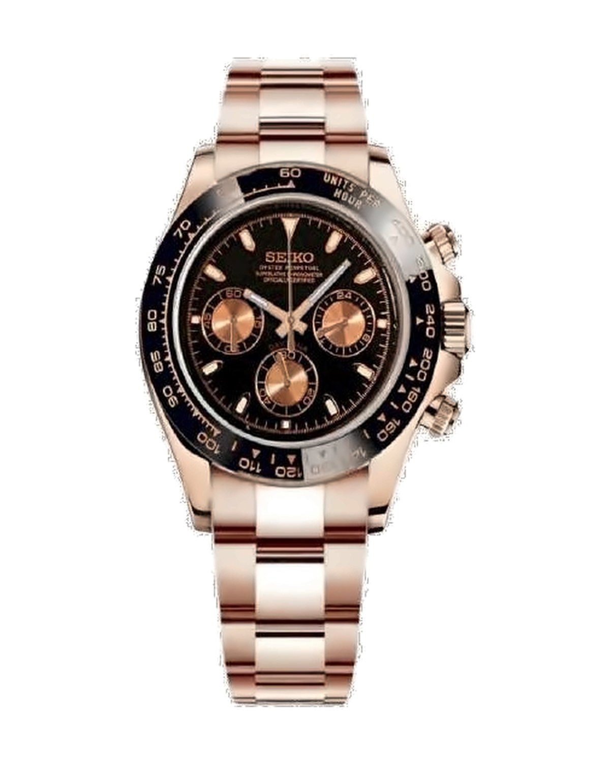 Pista Oro rosa · negro: Seiko mod de 41 mm, de frente