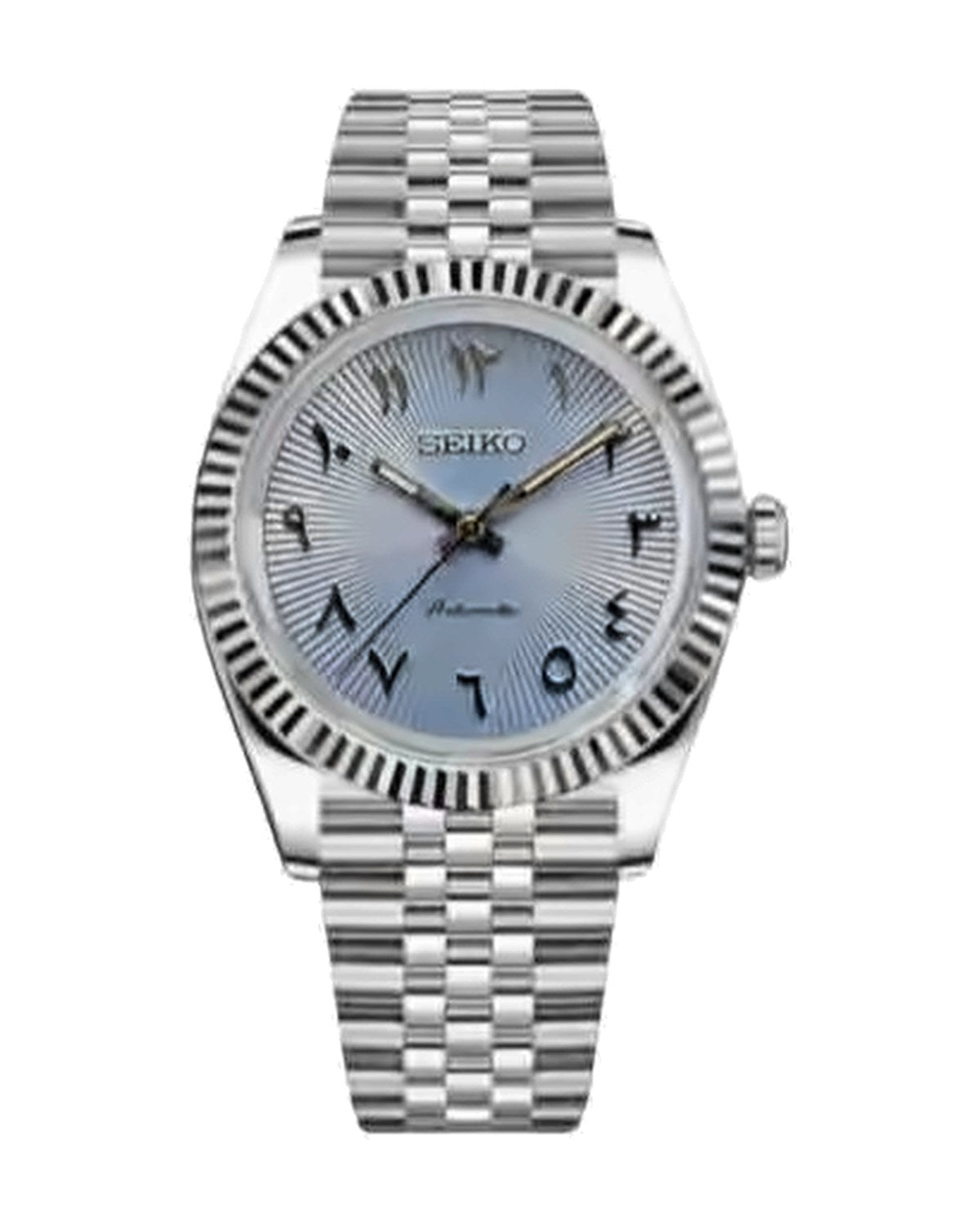 Estría Arábiga Azul cielo: Seiko mod de 36 mm, de frente