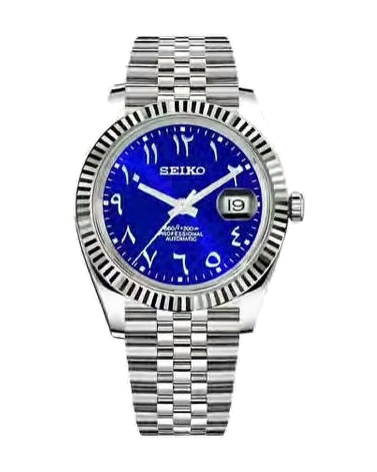 Estría Arábiga Azul cobalto: Seiko mod de 36 mm, de frente