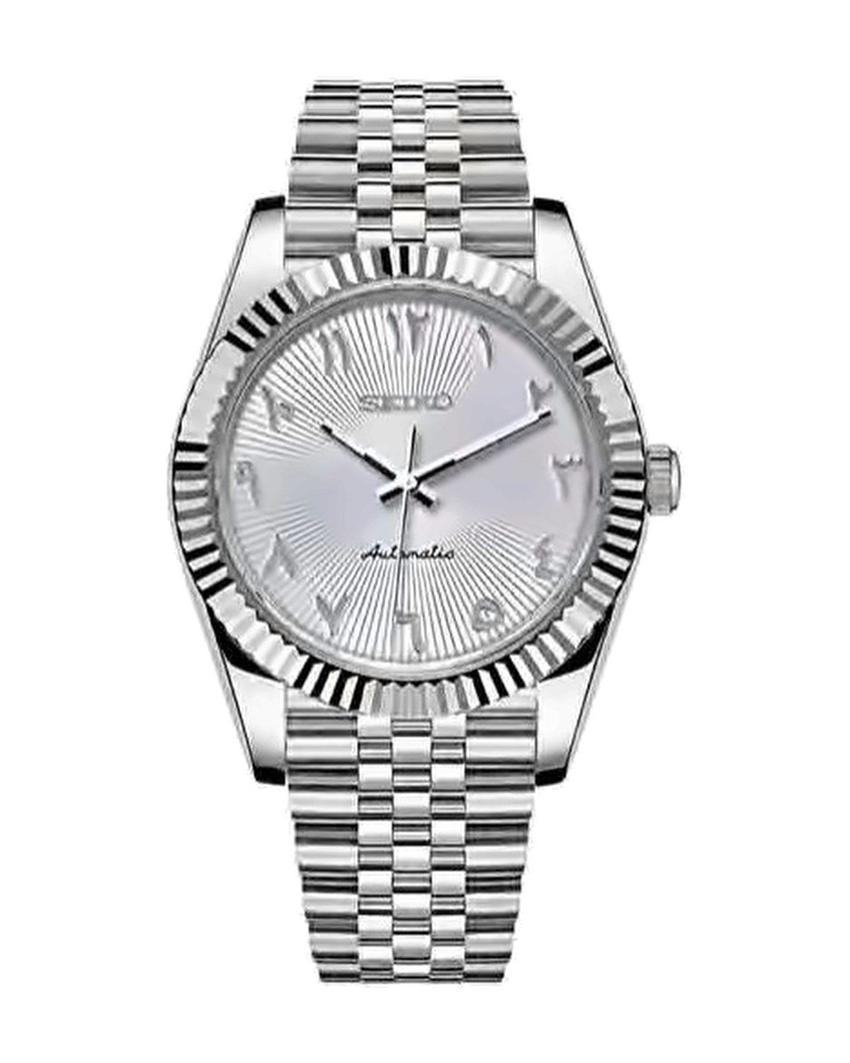 Estría Arábiga Blanco con textura: Seiko mod de 36 mm, de frente