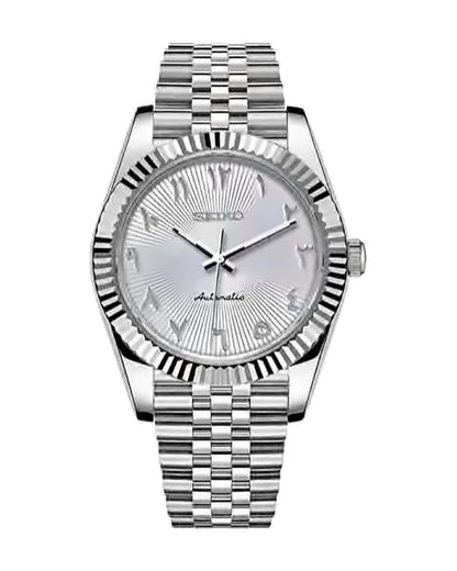 Estría Arábiga Blanco con textura: Seiko mod de 36 mm, de frente