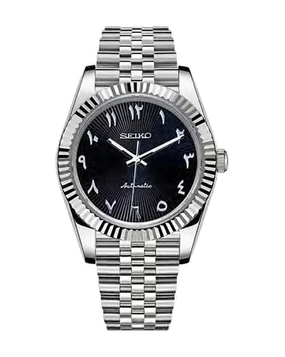 Estría Arábiga Negro con textura: Seiko mod de 36 mm, de frente