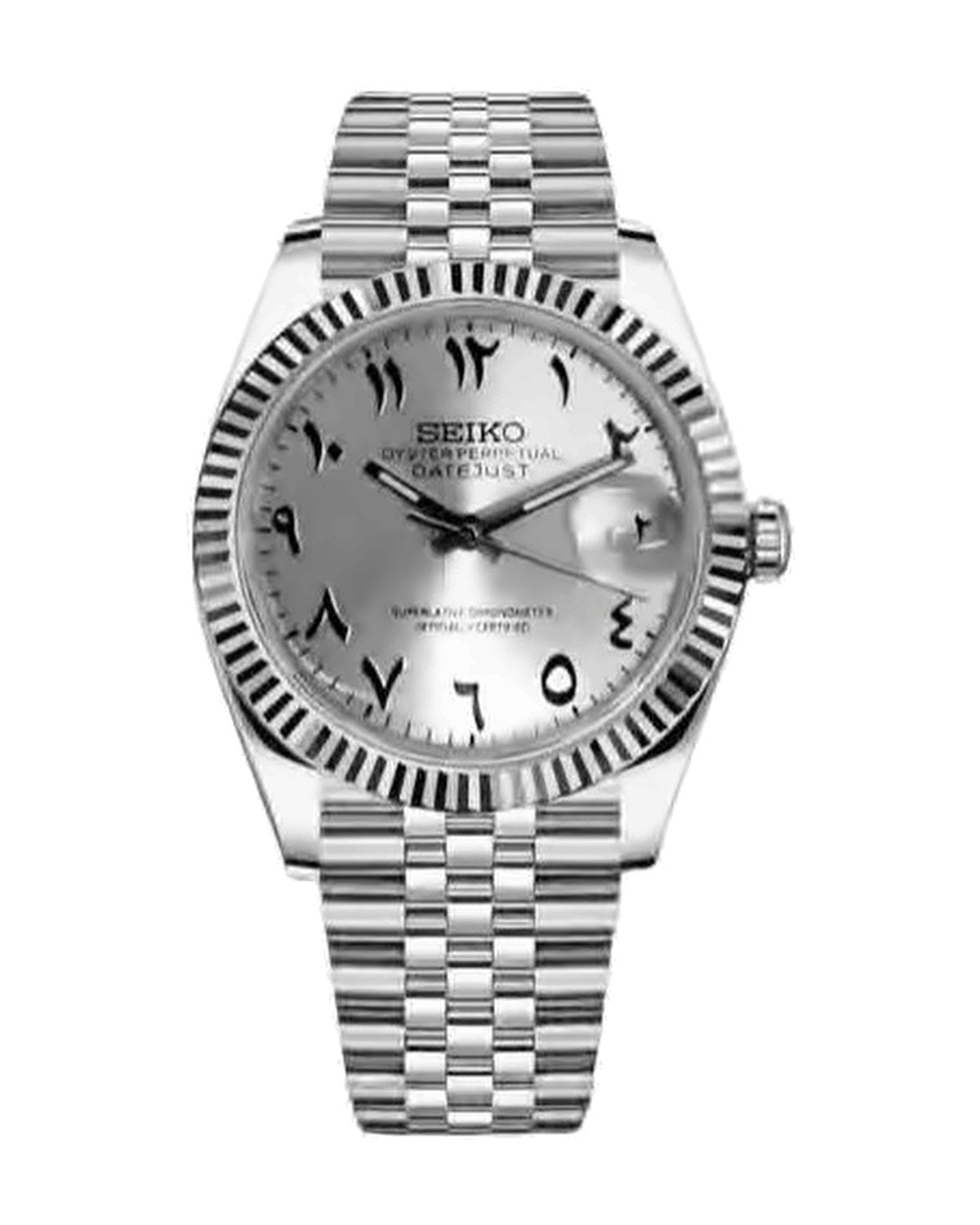 Estría Arábiga Plata: Seiko mod de 36 mm, de frente