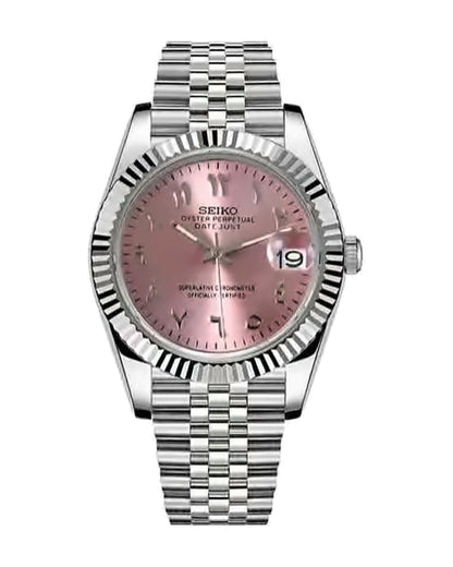 Estría Arábiga Rosa: Seiko mod de 36 mm, de frente