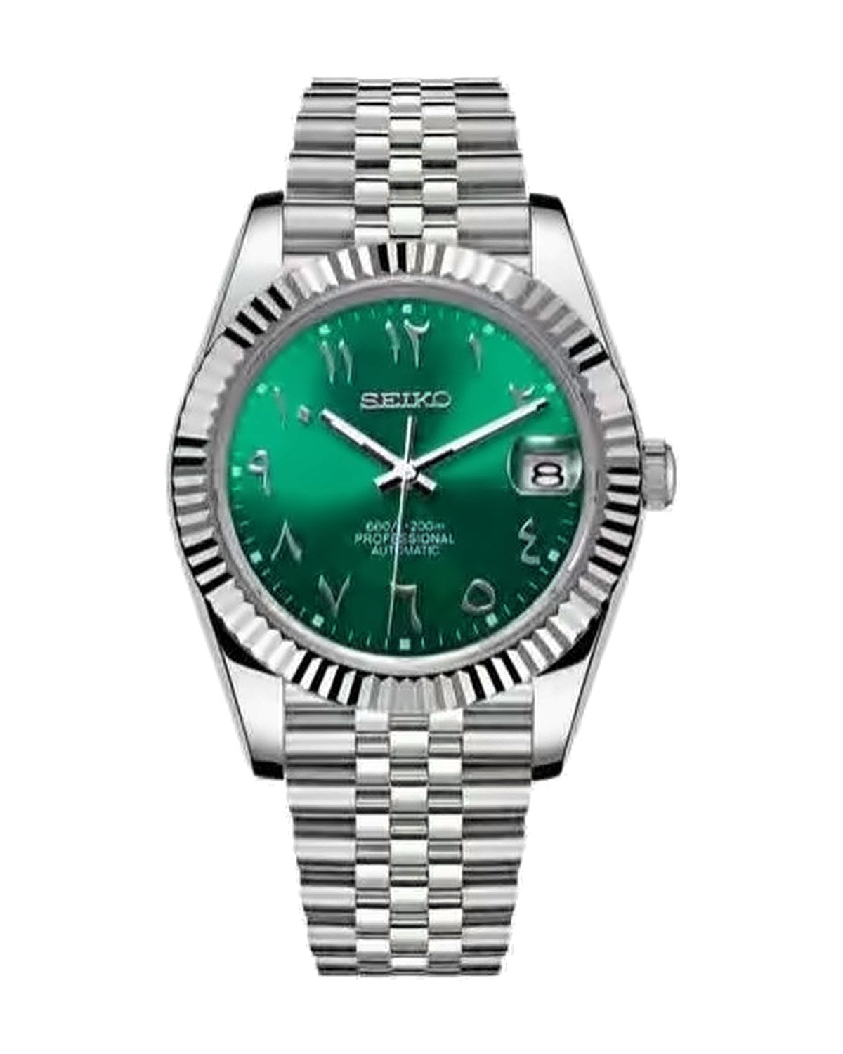Estría Arábiga Verde intenso: Seiko mod de 36 mm, de frente