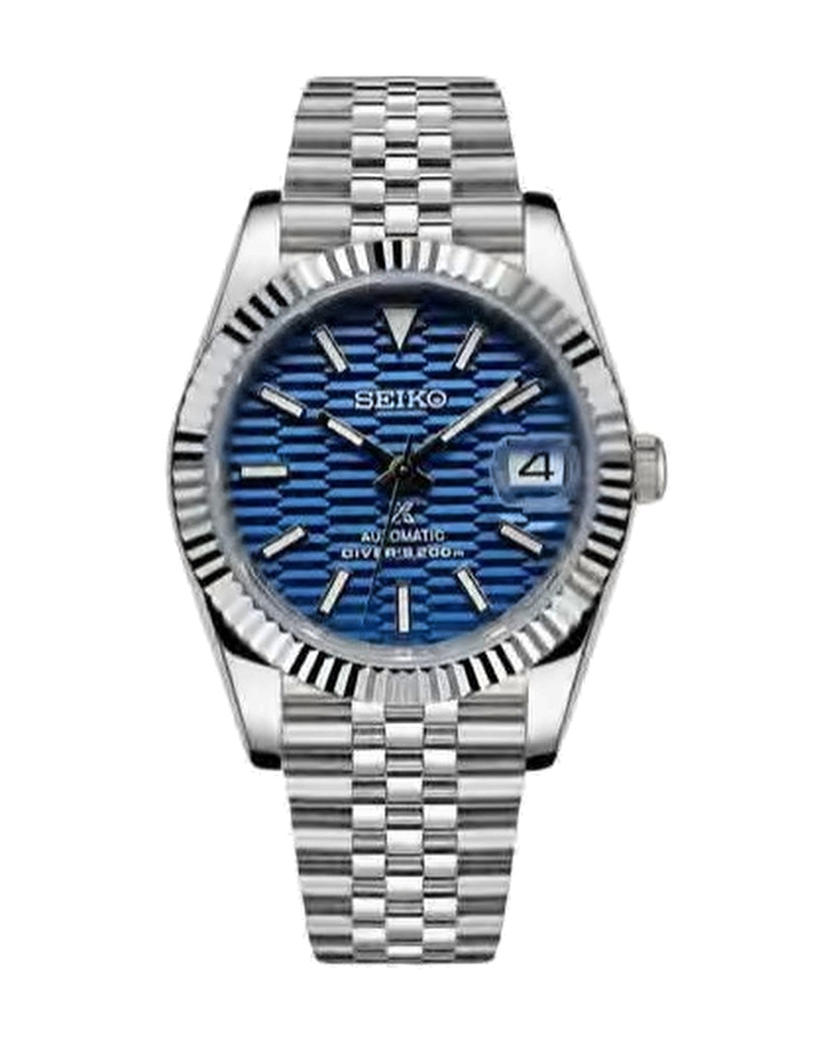 Estría Azul con textura: Seiko mod de 36 mm, de frente
