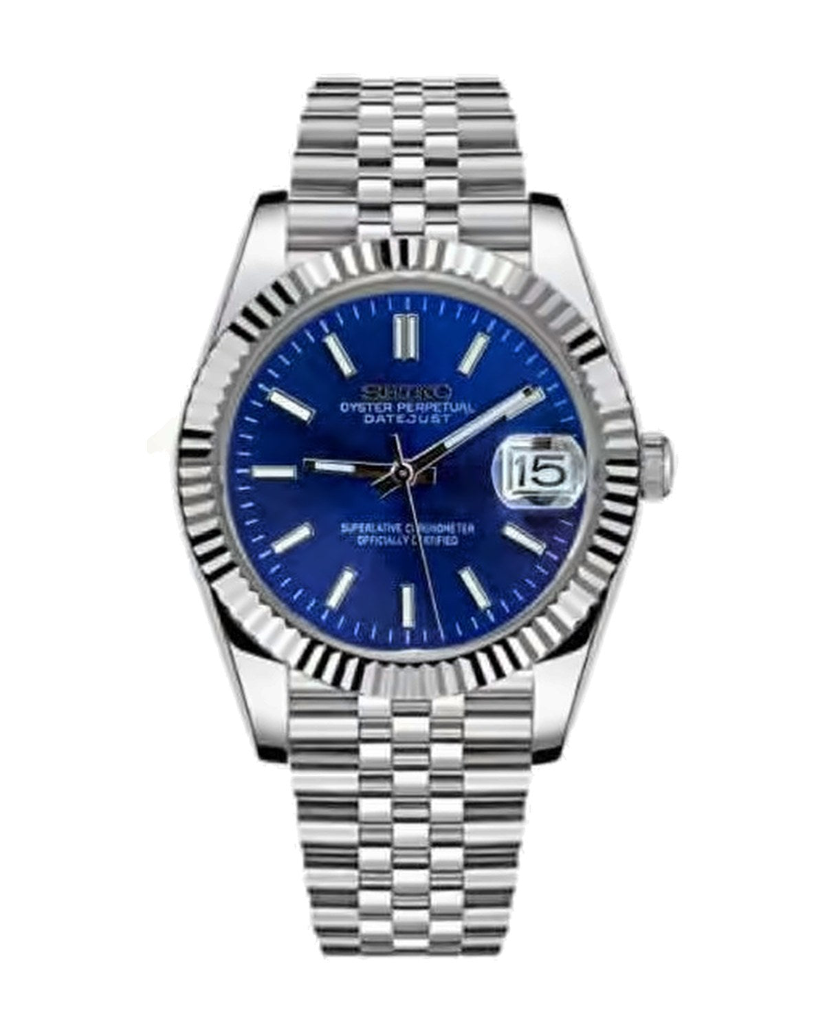 Estría Azul profundo: Seiko mod de 36 mm, de frente