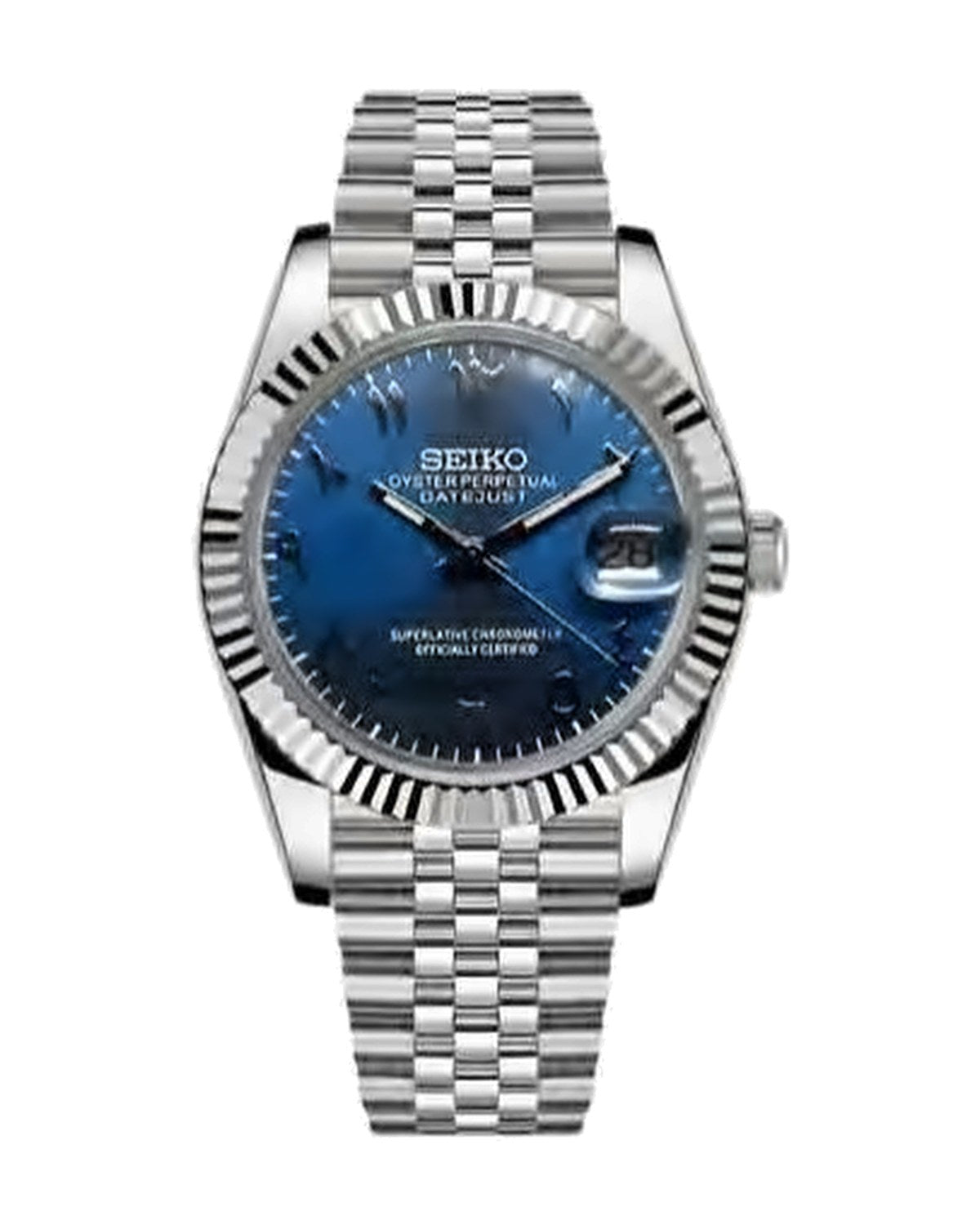 Estría Azul: Seiko mod de 36 mm, de frente