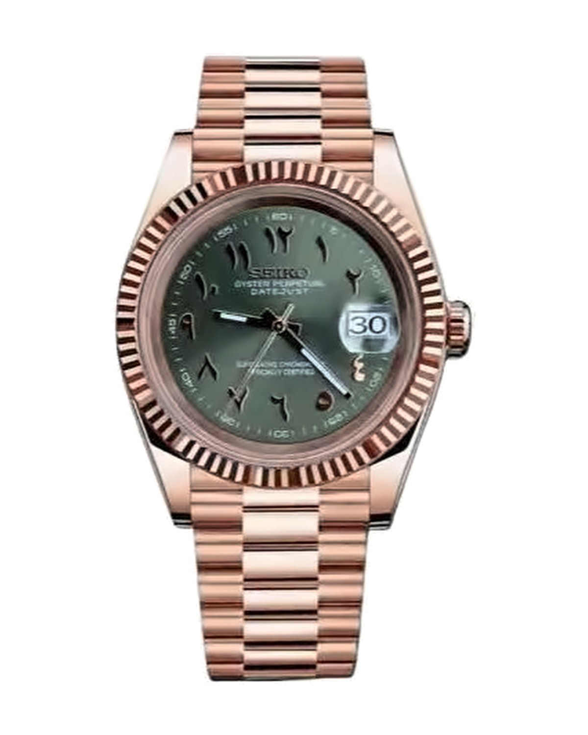 Estría Bicolor Oro rosa · olivo arábigo: Seiko mod de 36 mm, de frente