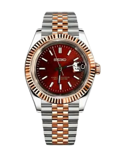 Estría Bicolor Oro rosa · rojo: Seiko mod de 36 mm, de frente