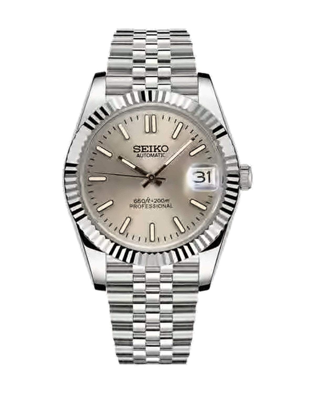 Estría Champaña: Seiko mod de 36 mm, de frente
