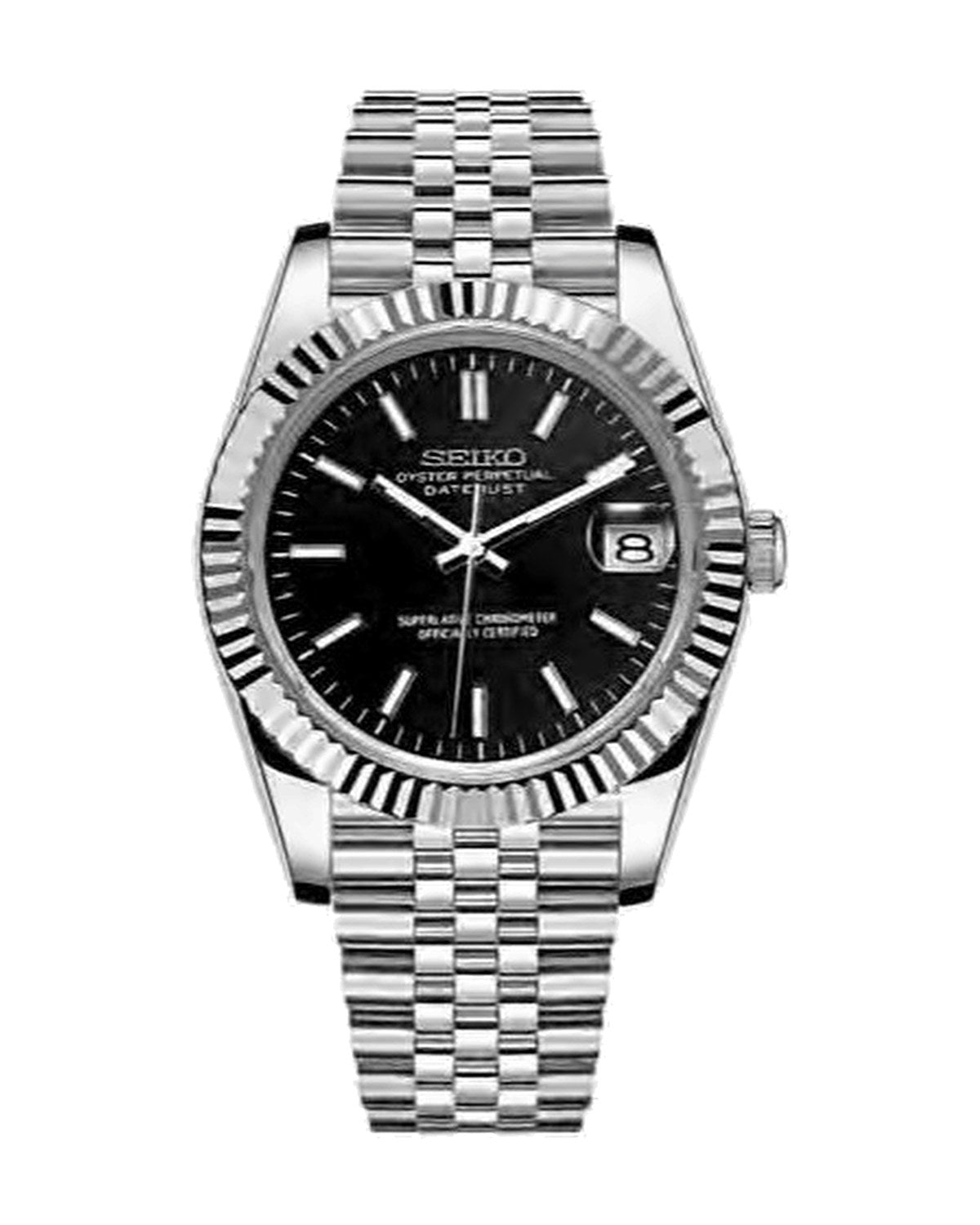 Estría Negro: Seiko mod de 36 mm, de frente