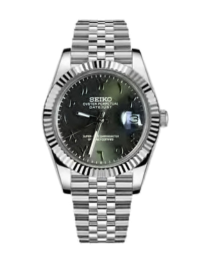 Estría Olivo claro: Seiko mod de 36 mm, de frente