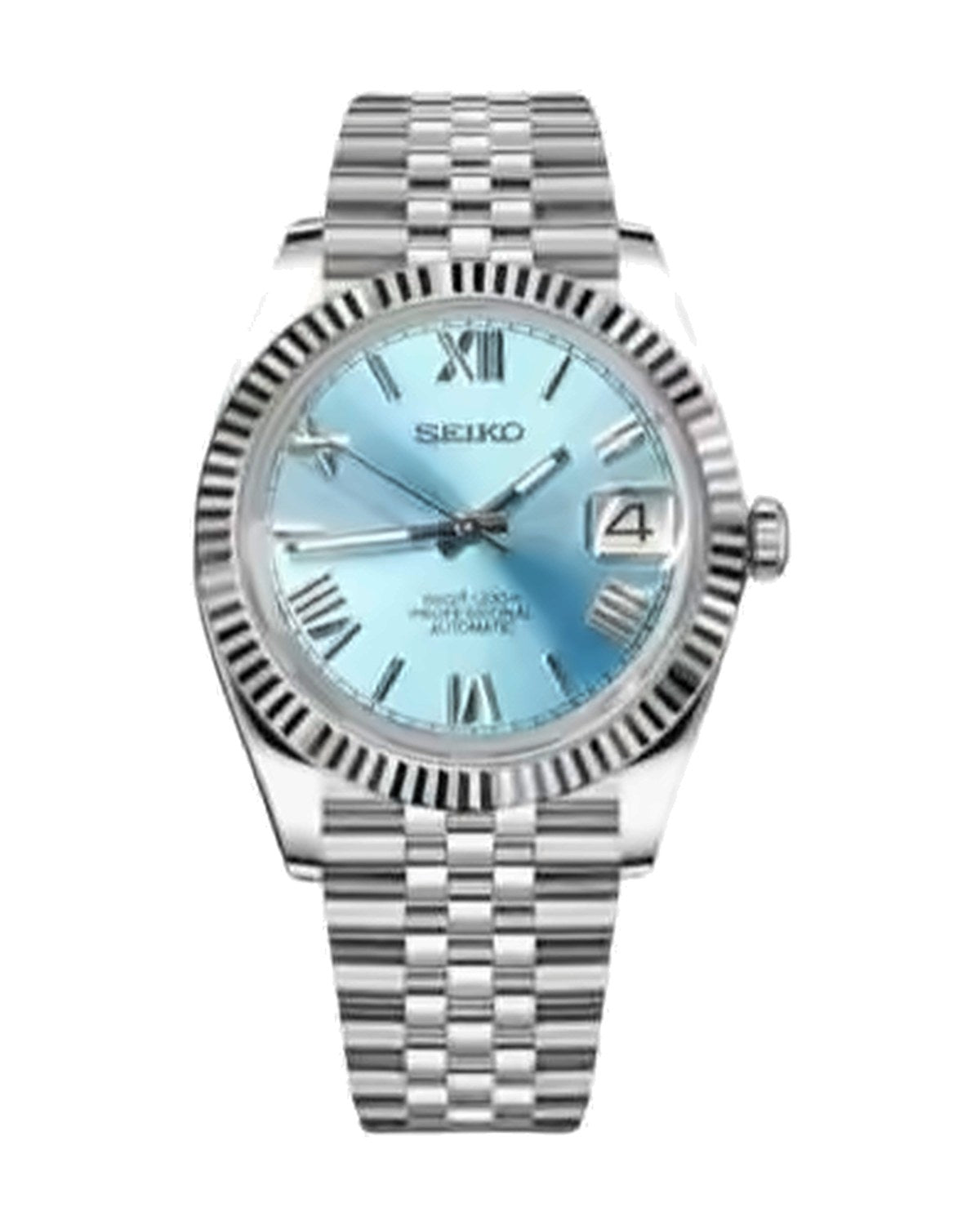 Estría Romana Azul hielo: Seiko mod de 36 mm, de frente