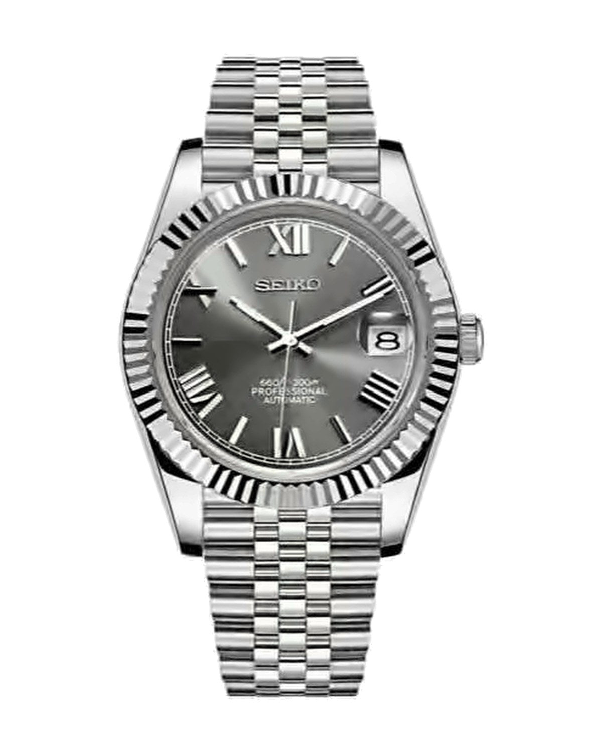 Estría Romana Gris oscuro: Seiko mod de 36 mm, de frente