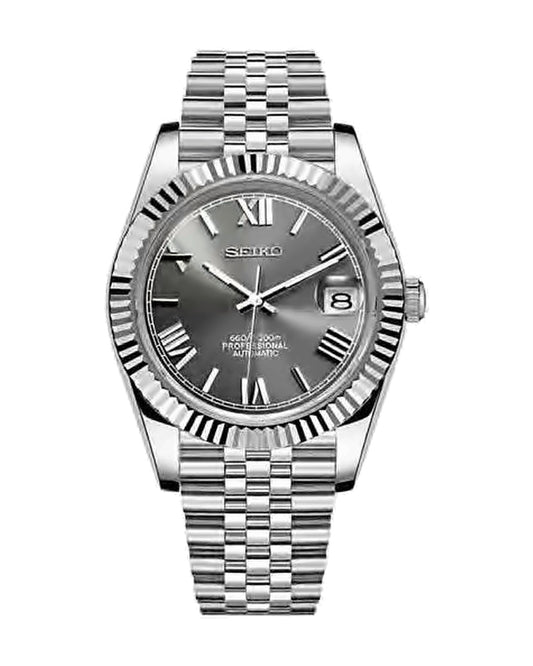 Estría Romana Gris: Seiko mod de 36 mm, de frente