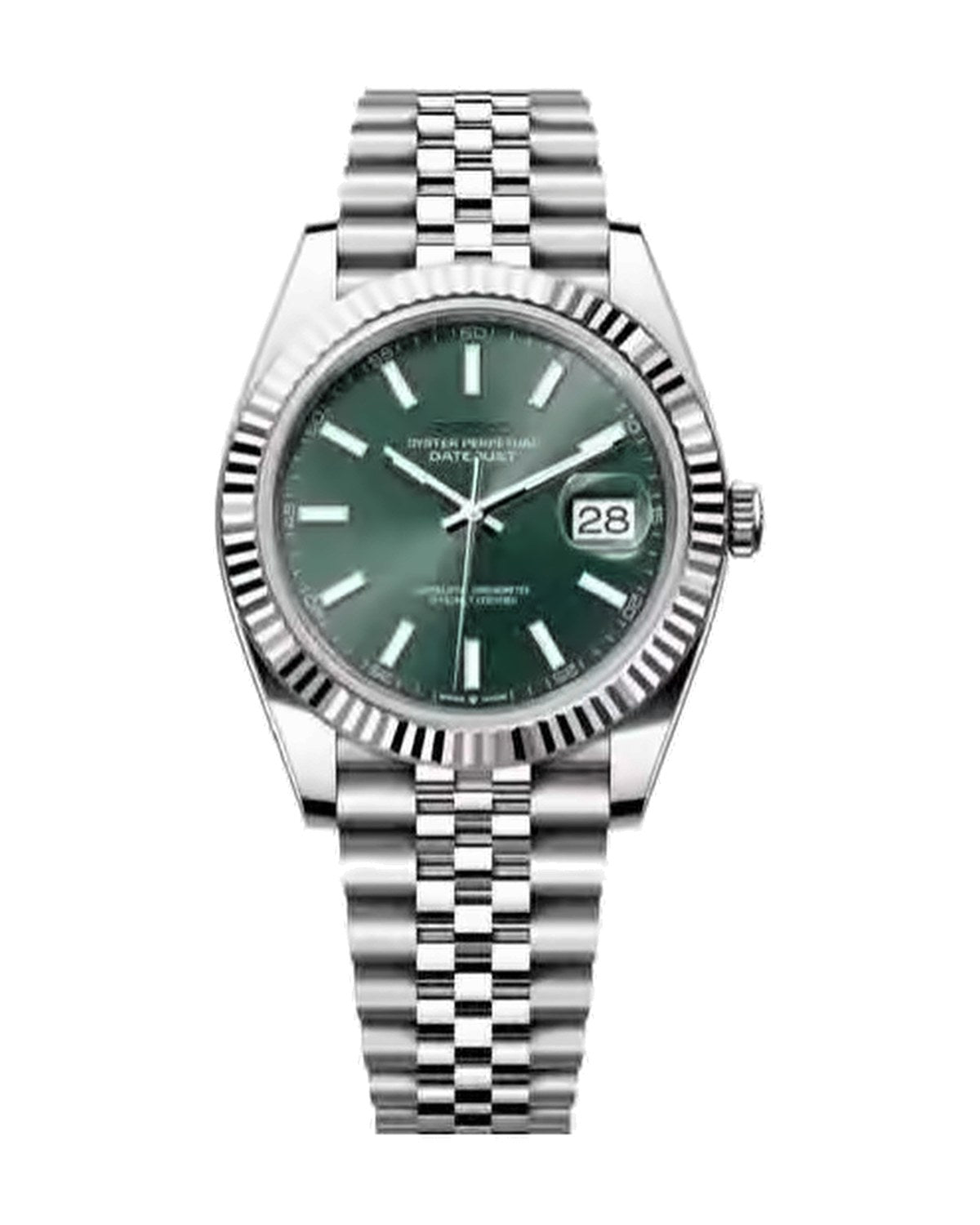 Estría Verde menta: Seiko mod de 36 mm, de frente
