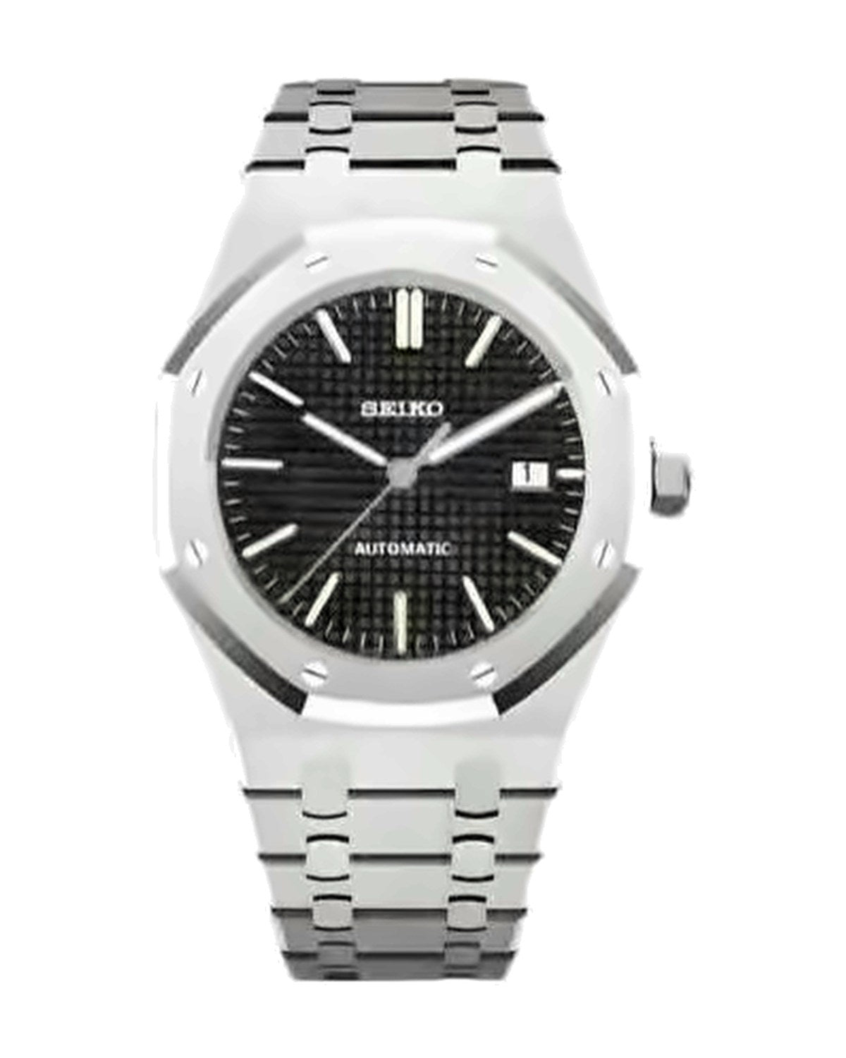 Octava Negro: Seiko mod de 41 mm, de frente