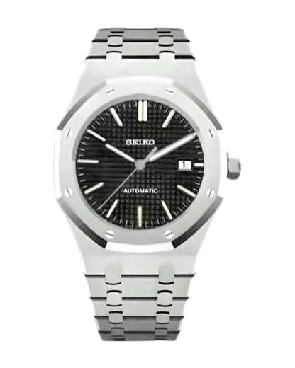 Octava Negro: Seiko mod de 41 mm, de frente