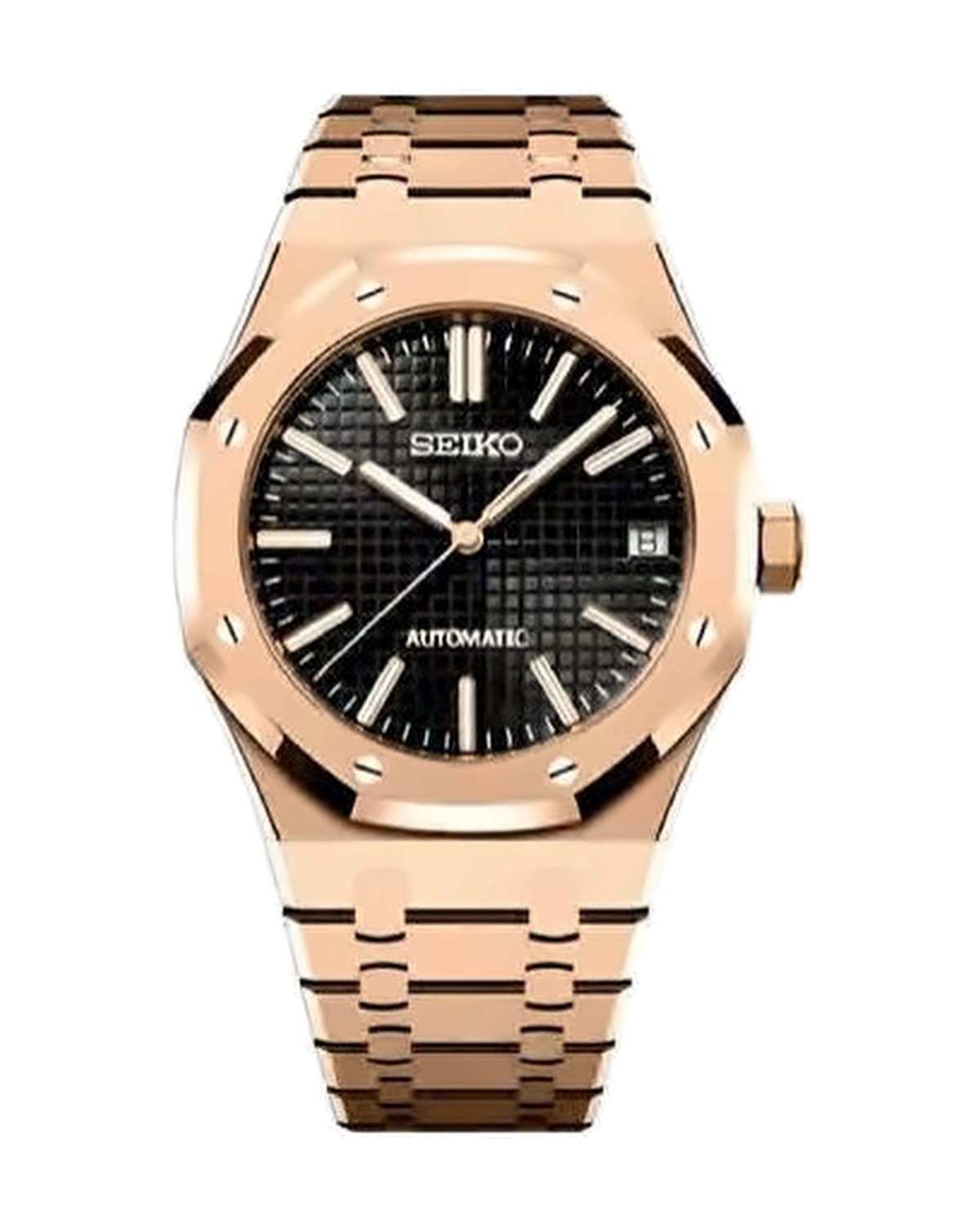 Octava Oro rosa · negro: Seiko mod de 41 mm, de frente