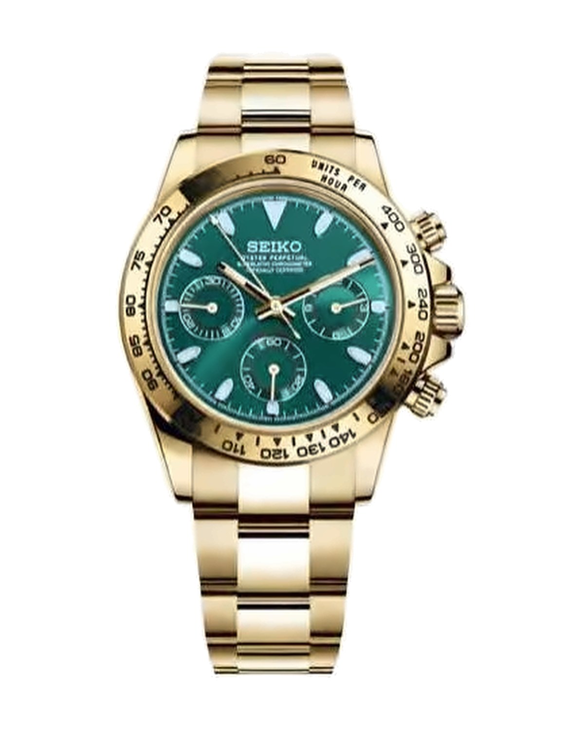 Pista Dorado · verde: Seiko mod de 41 mm, de frente
