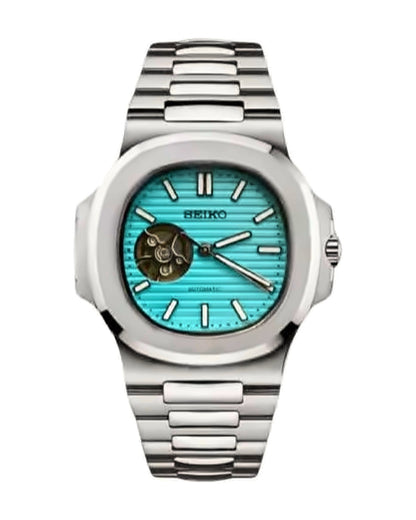 Portillo Corazón Turquesa: Seiko mod de 41 mm, de frente