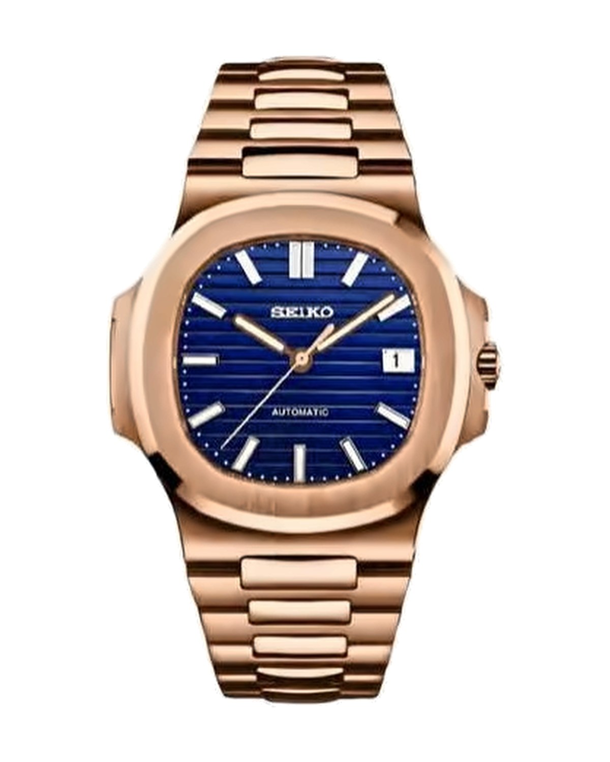 Portillo Oro rosa · azul: Seiko mod de 41 mm, de frente