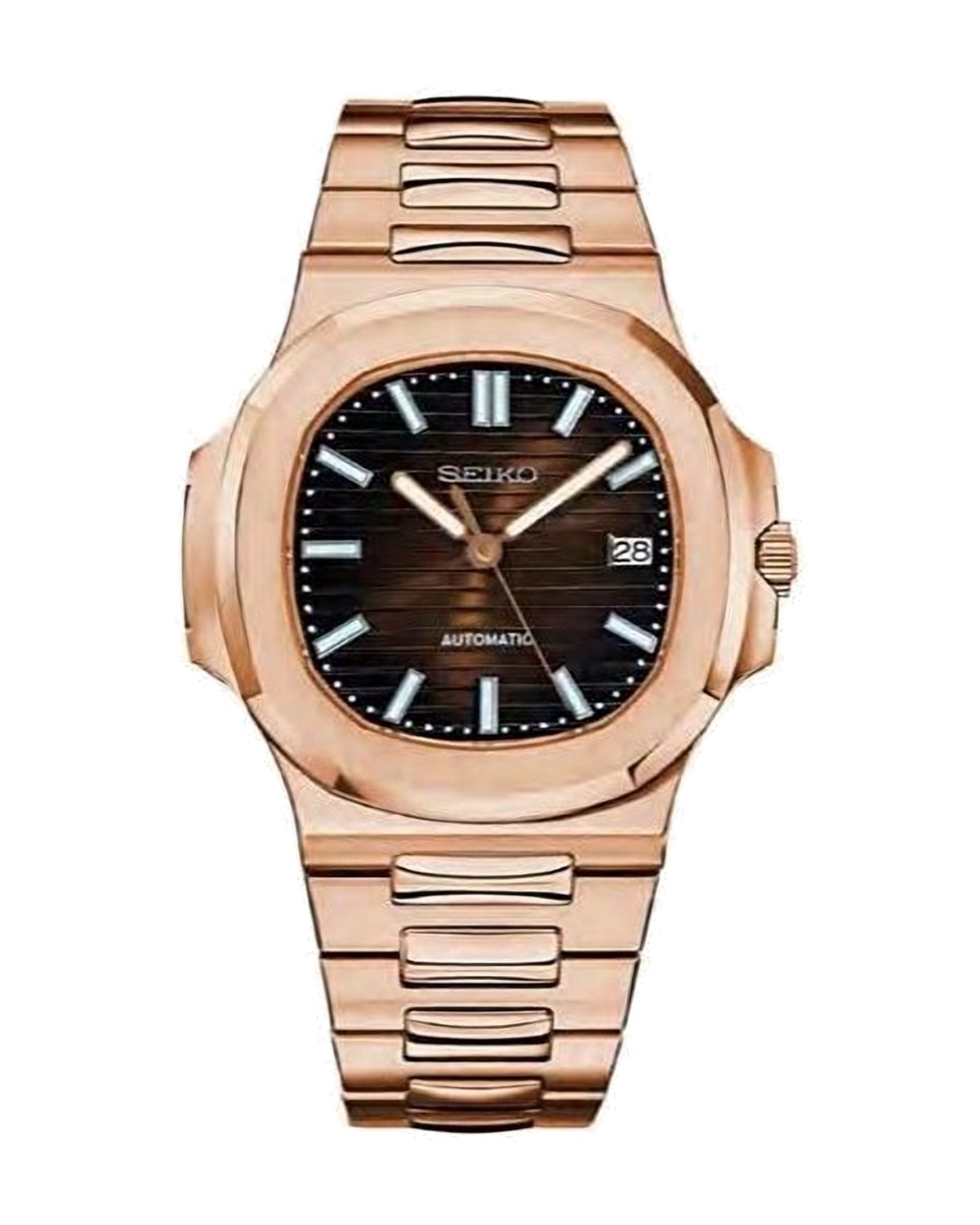 Portillo Oro rosa · chocolate: Seiko mod de 41 mm, de frente