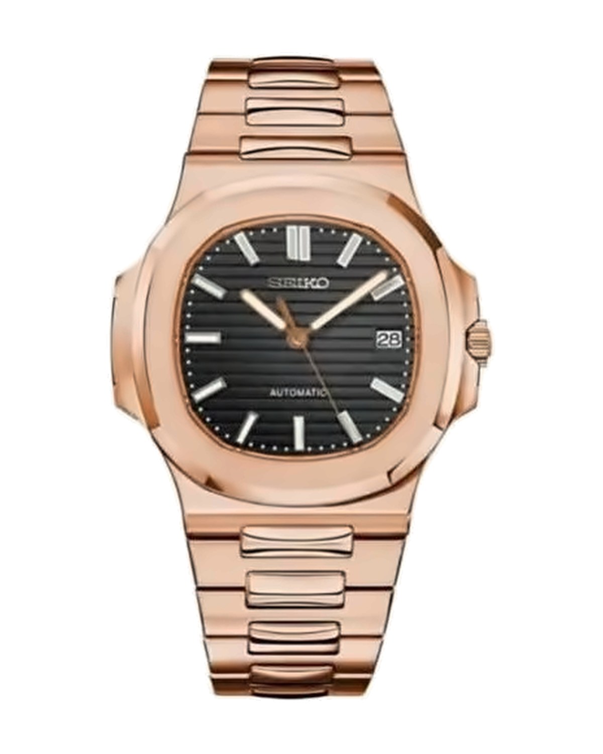 Portillo Oro rosa · negro: Seiko mod de 41 mm, de frente