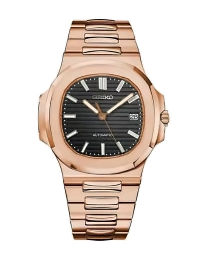 Portillo Oro rosa · negro: Seiko mod de 41 mm, de frente